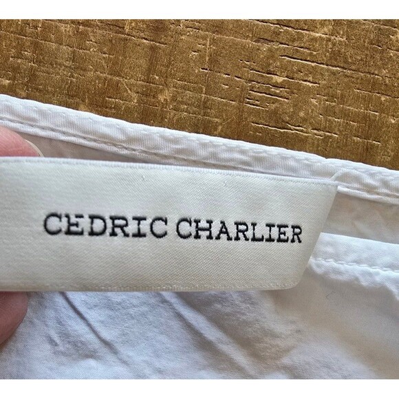 Cedric Charlier classic white 100% cotton top with drawstring women's size 4 - Picture 6 of 8
